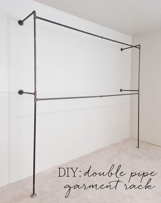 DIY Black Iron Industrial Pipe Closet Rods for an industrial look in the closet using 1/2″ pipes (plumbing section in Lowe’s,