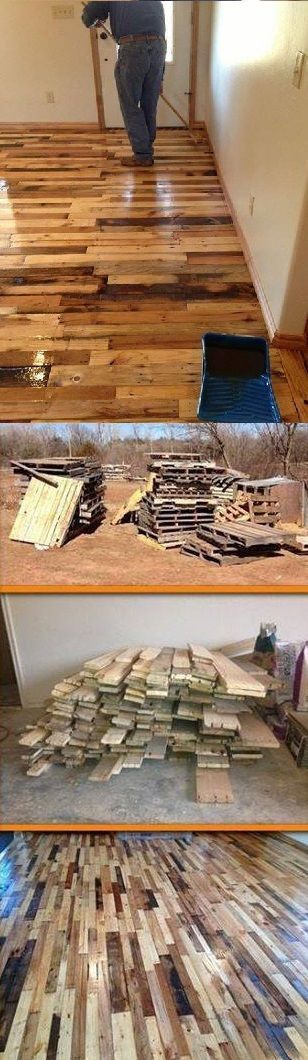 DIY Pallet Flooring – If we ever actually get it built, I would love to do this. Don’t even need to stain it. Love the natural