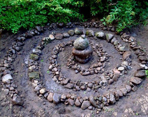 fairy spiral. I would like to do this/or labyrinth. but maybe with a petite birdbath in the center.