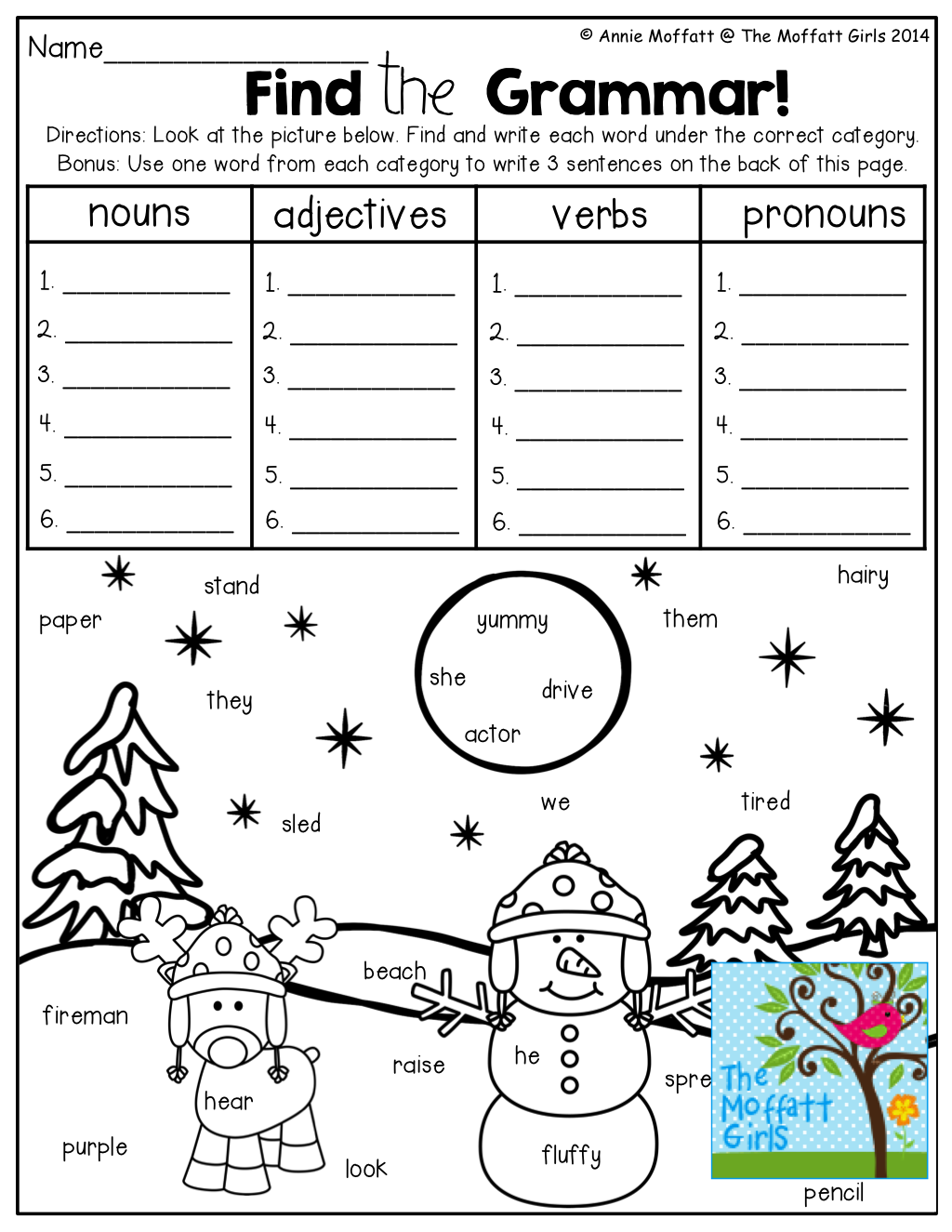 Find the Grammar!  Find and record the grammar words from the picture! TONS of FUN and effective printables!