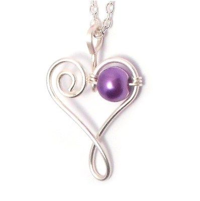 Forever in Our Hearts. Handmade Wire Heart Pendant – Purple ] Kian Designs – Handmade Jewellery