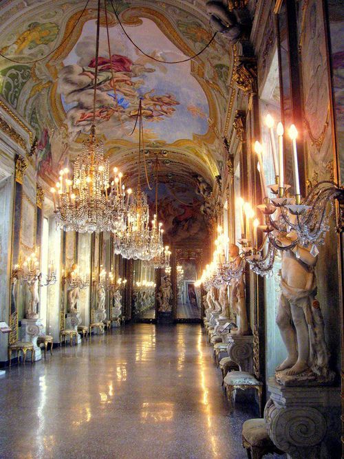 Hall of Mirrors Genoa, Italy. The Hall of Mirrors is perhaps the most impressive room on display in the Palazzo Reale.