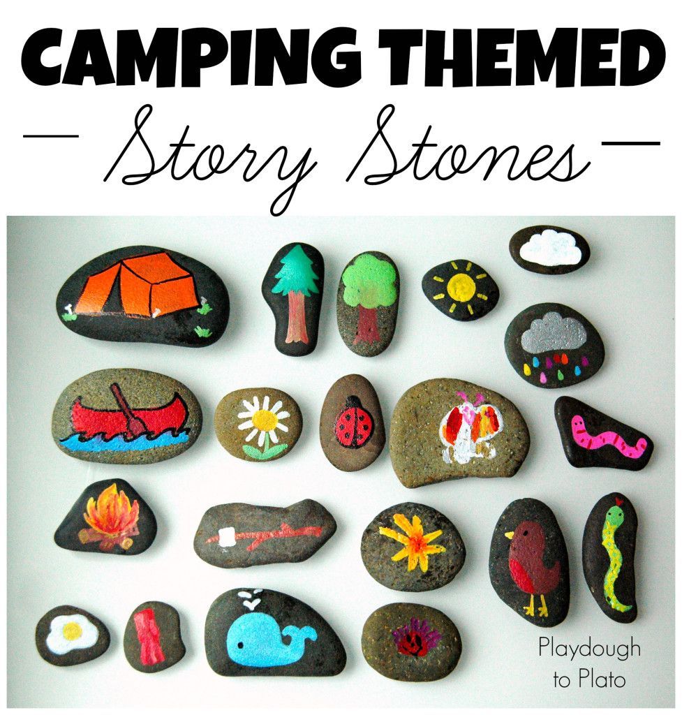 I love these!! Camping Themed Story Stones. Such a fun way to work on storytelling and writing. {Playdough to Plato}