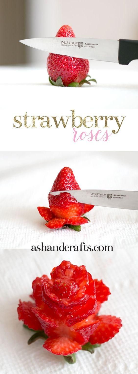 Impress your dinner guests with a simple trick: learn how to cut strawberries into roses and be the coolest hostess!