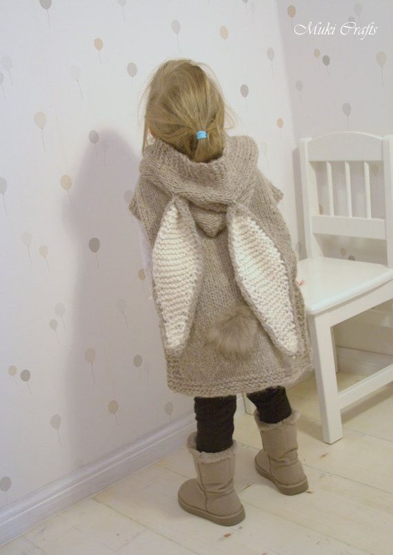 KNITTING PATTERN bunny poncho with hood and tail by MukiCrafts