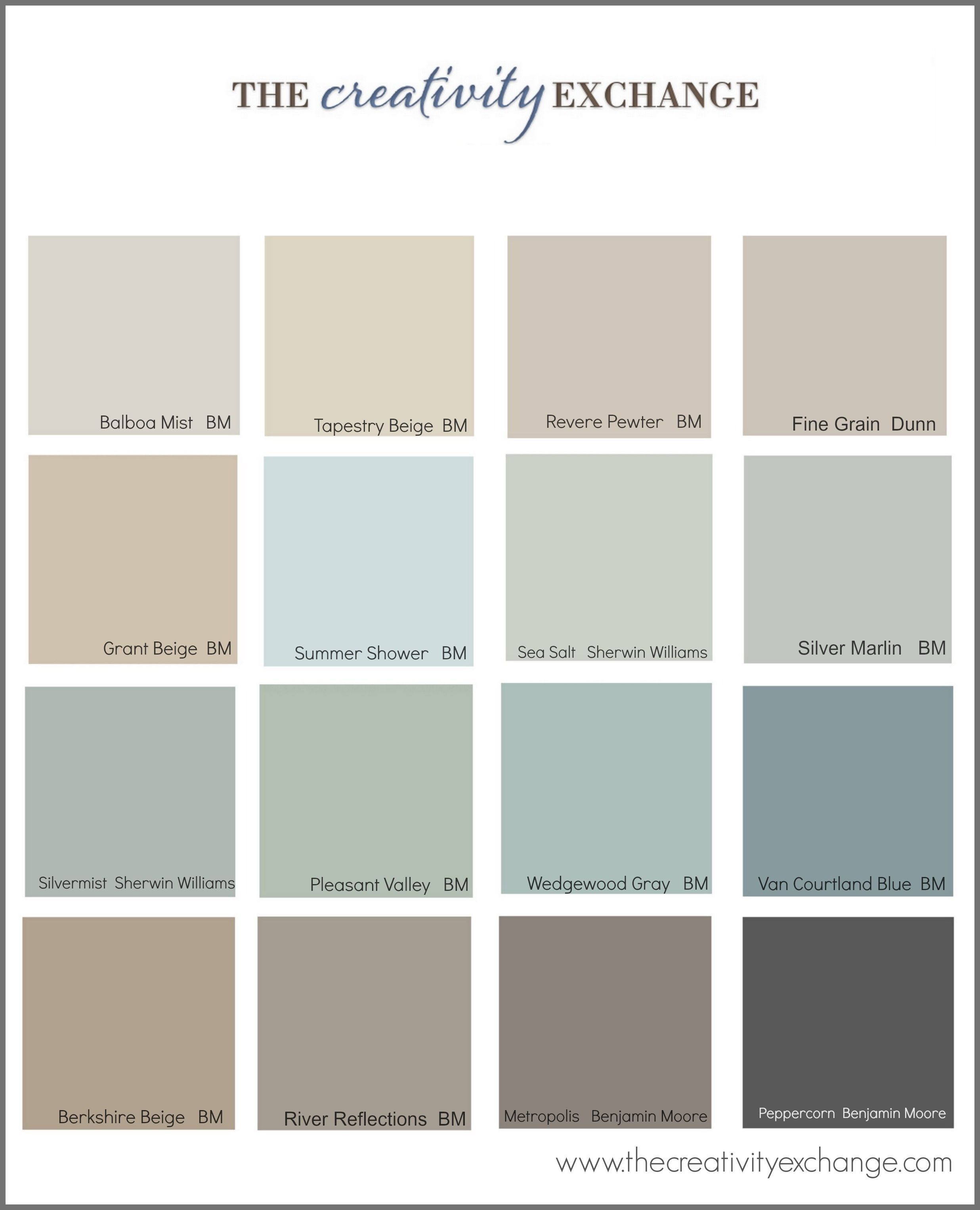 Little French Farmhouse – popular paint colors. All blend well with Annie Sloan chalk paint (furniture colors)