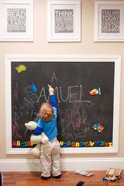 Magnet/chalkboard wall for Olivia’s playroom!