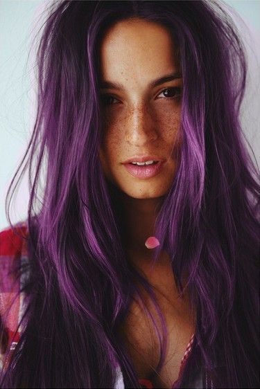 Messy Styled Long Wavy Purple Hairstyle. Another color idea…
