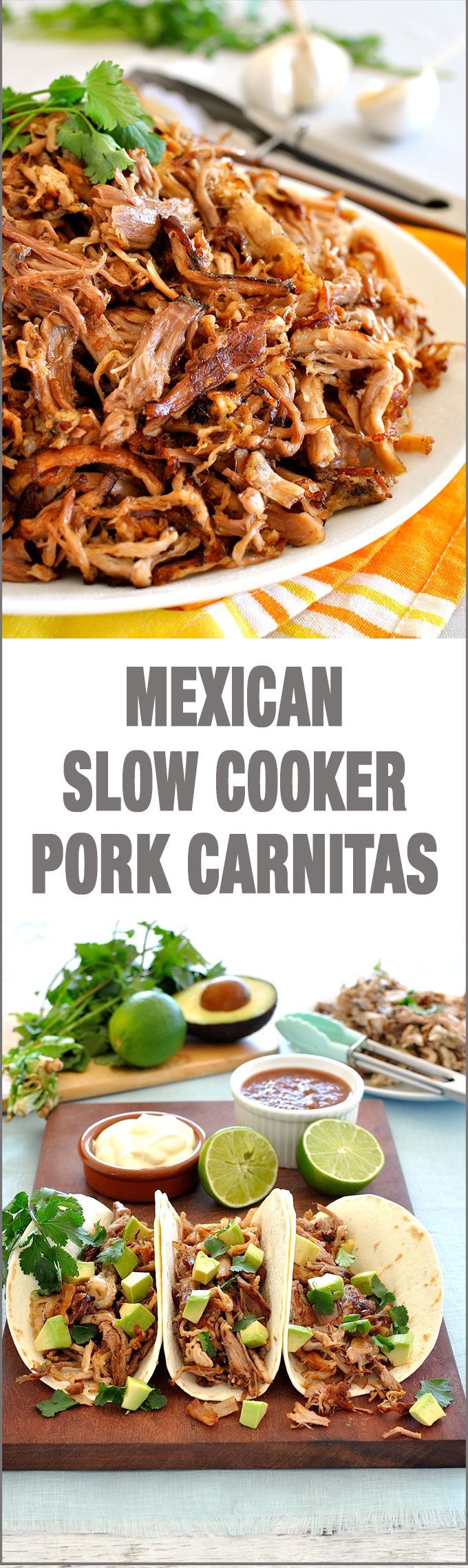 Mexican Slow Cooker Pork Carnitas – Super easy slow cooker Pork Carnitas (Mexican Pulled Pork) and the BEST way to get the brown