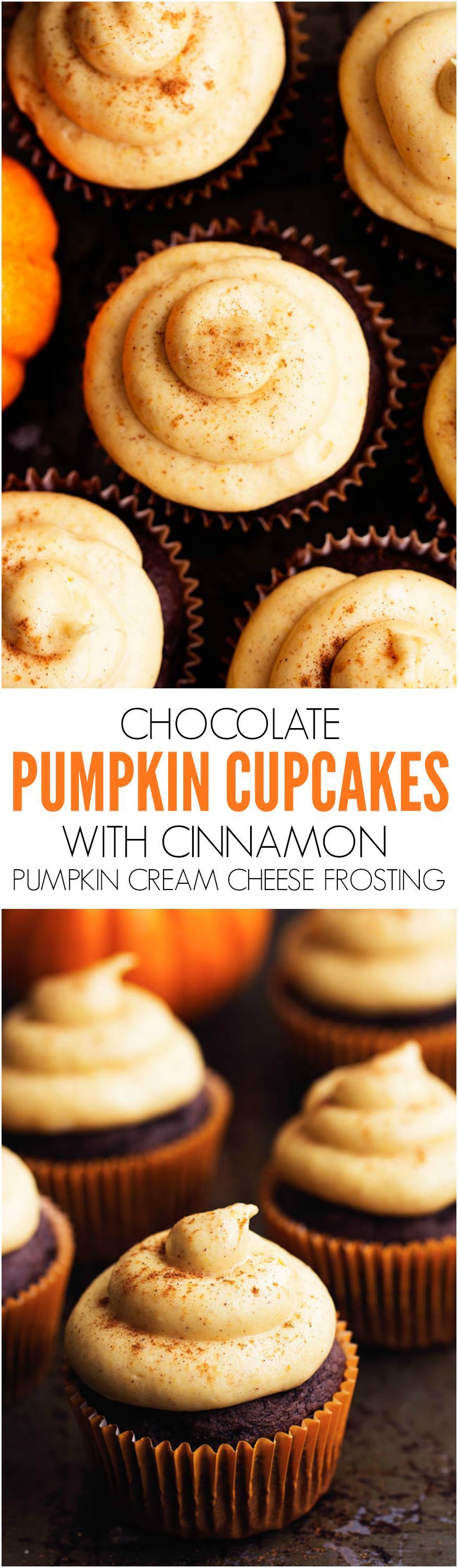Moist chocolate pumpkin cupcakes with an amazing cinnamon pumpkin cream cheese frosting! These are the perfect fall treat!