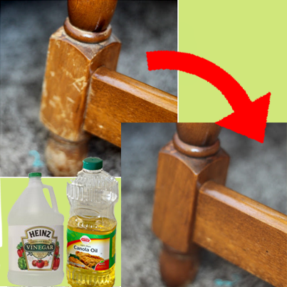 Naturally Repair Wood With Vinegar and Canola Oil. Use 3/4 cup of oil, add 1/4 cup vinegar. white or apple cider vinegar, mix it