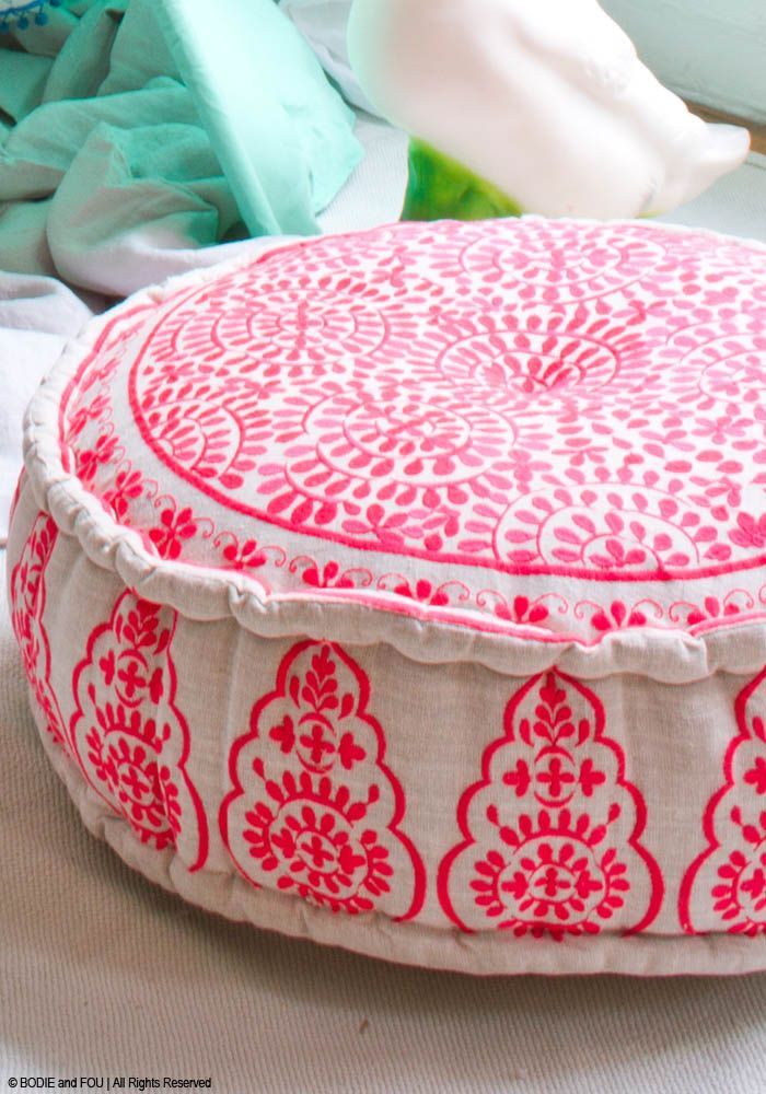 Nomad Embroidered Linen Pouffe, Coral — Bodie and Fou – Award-winning inspiring concept store