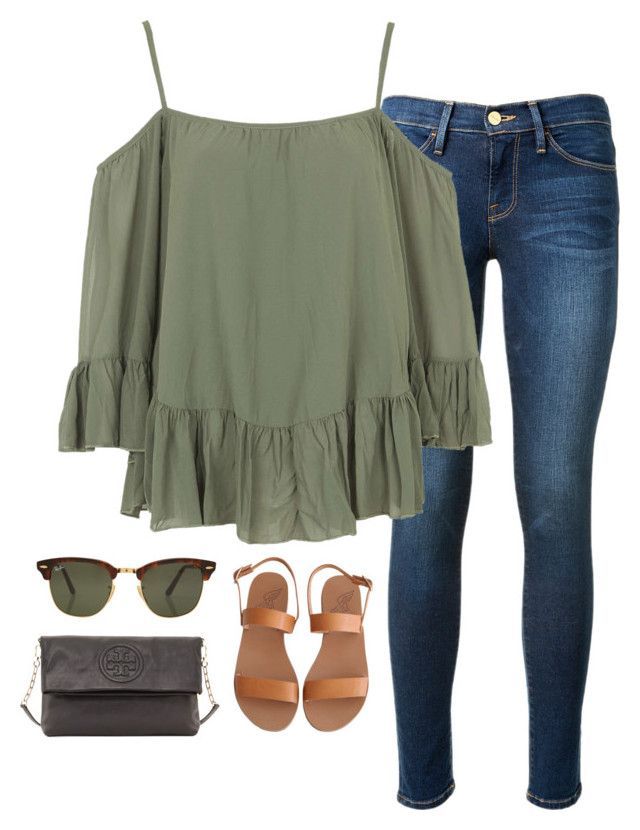 ootd by helenhudson1 on Polyvore featuring polyvore, fashion, style, WalG, Frame Denim, Ancient Greek Sandals, Tory Burch and