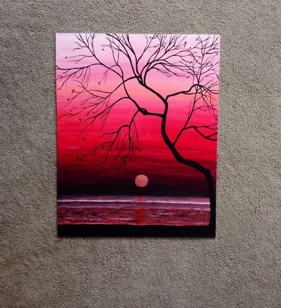 Original Sunset Painting, 20×16 Wall Art, Mother’s Day Sale,  Hand painted Sunset Silhouette, Ocean Painting