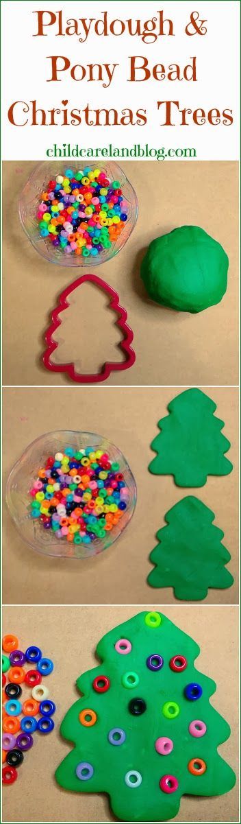 Playdough and Pony Bead Christmas Trees … a favorite for fine motor and math centers.
