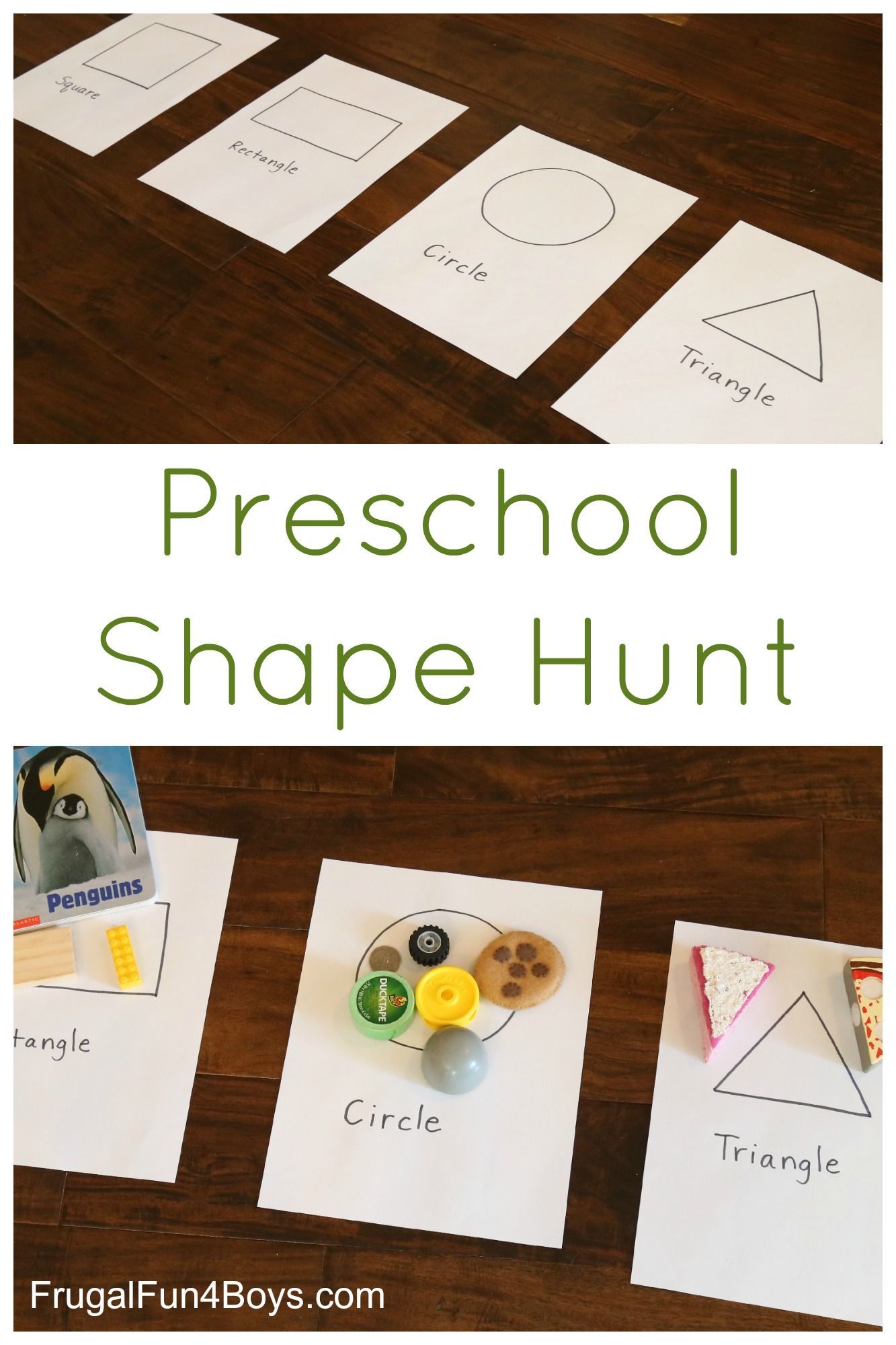 Preschool Shape Hunt – A super simple shape activity for preschoolers that requires only a minute to set up