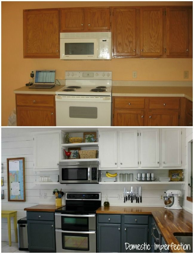 Raise cabinets to ceiling and add a shelf below to make use of the wasted “decorating space” that comes with dropped cabinets.