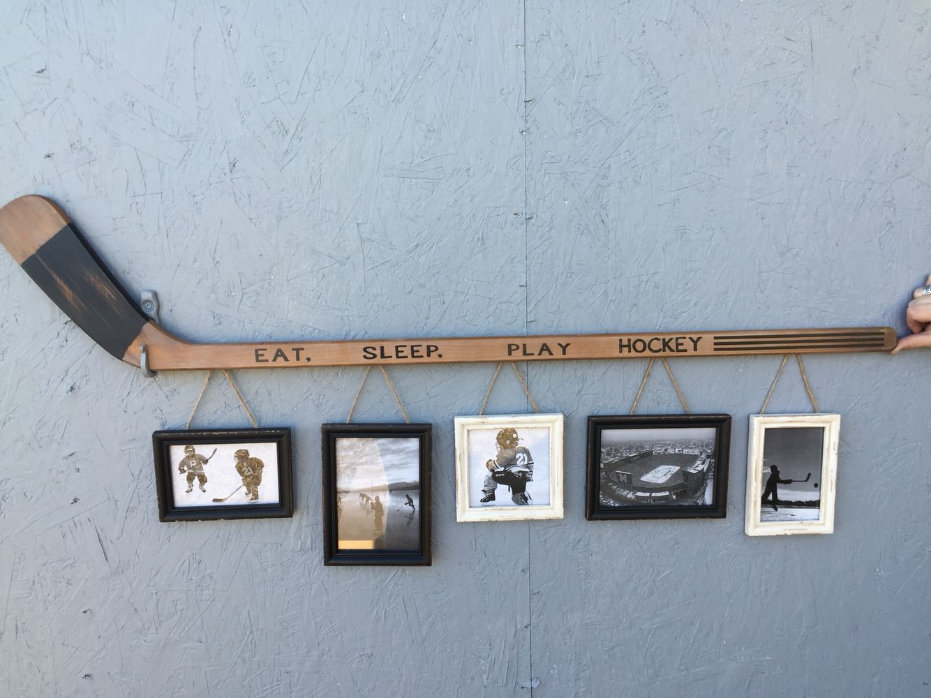 Retro Hockey Stick with 5 Hanging Frames $110