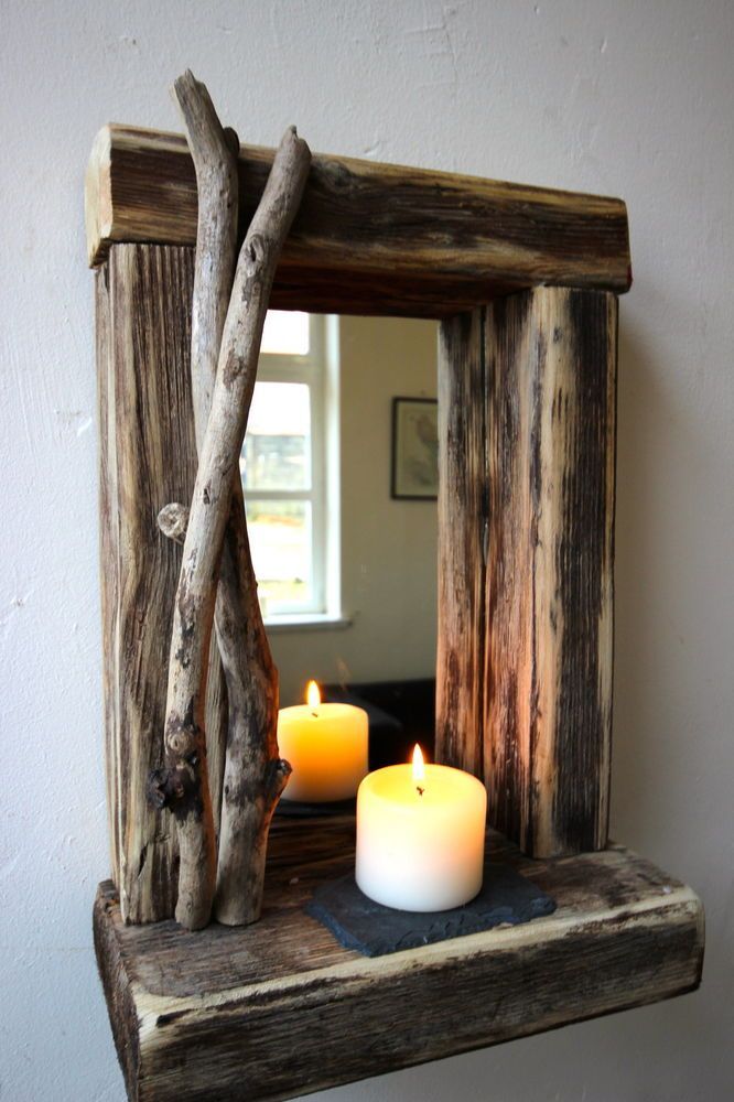 Rustic reclaimed Driftwood Mirror with shelf unique gift idea in Home, Furniture & DIY, Home Decor, Candle & Tea Light Holders |
