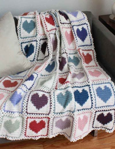 Scrap Hearts Afghan Crochet Pattern