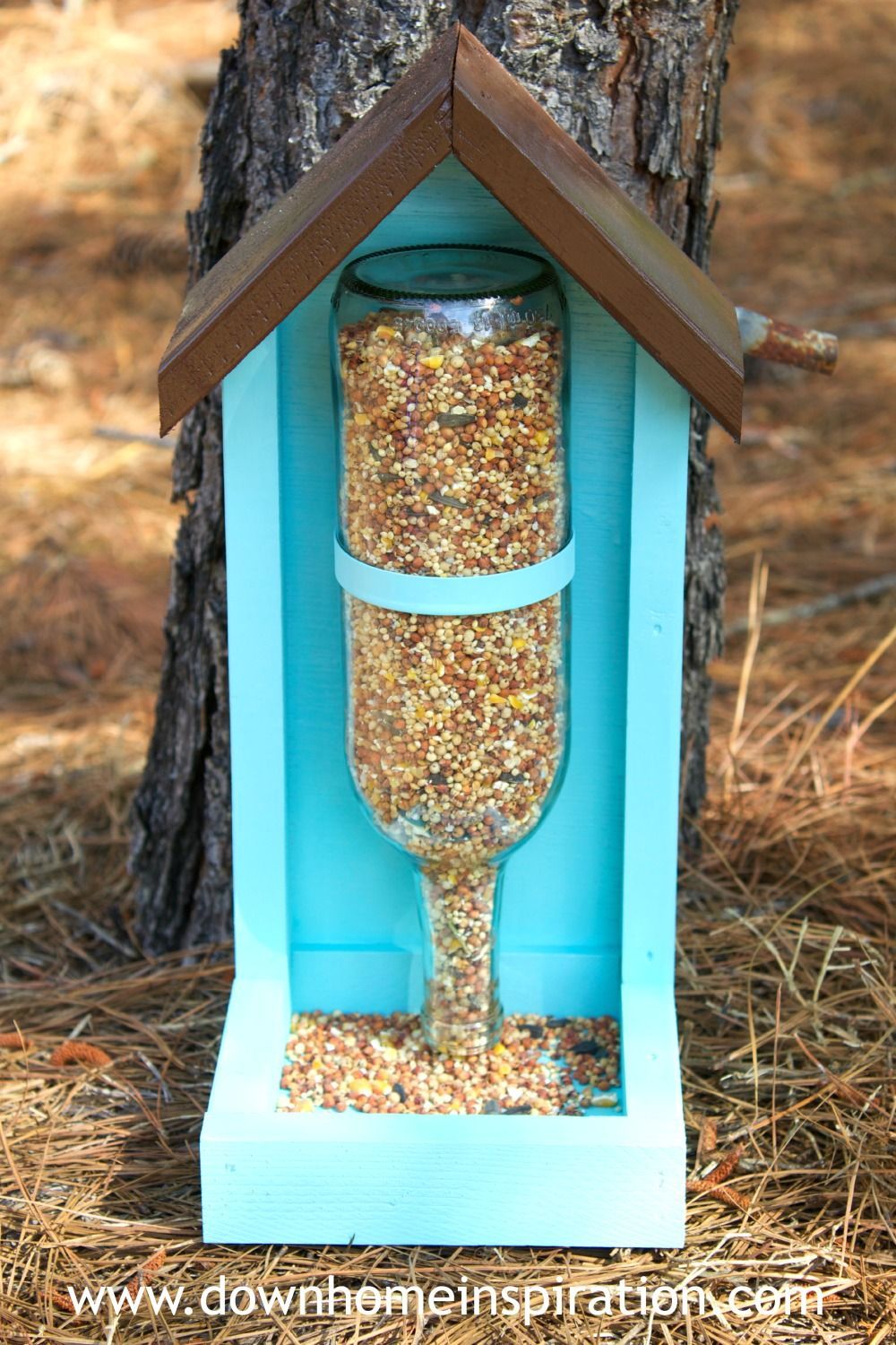 Wine bottle bird feeder tutorial. | Down Home Inspiration
