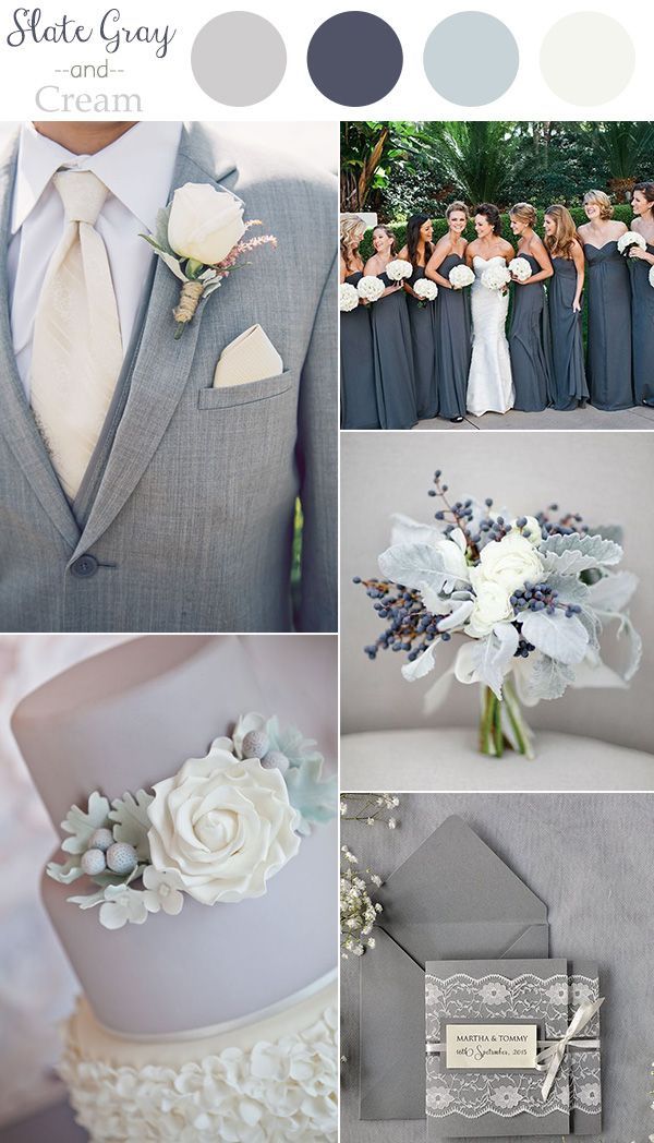 2016 trending slate gray and cream neutral wedding color ideas