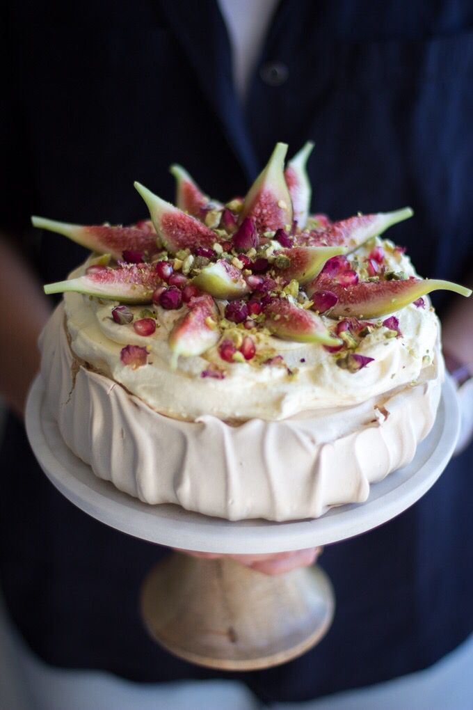 Arabian inspired Brown Sugar Pavlova with Rose, Fig, Pomegranate & Pistachio | Matters of the Belly