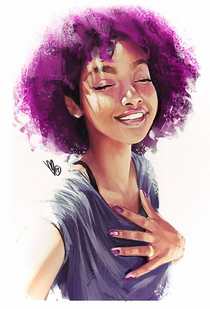 Artist: Mel Milton {contemporary figurative character illustrator beautiful female purple #naturalhair afr