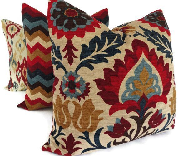 Blue and Red Floral Medallion Decorative Pillow Cover, Toss Pillow, Throw Pillow, Accent Pillow