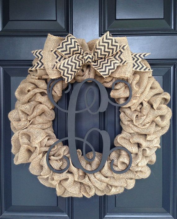 Burlap Wreath with Chevron Bow and Vine Monogram by trulyaDOORable