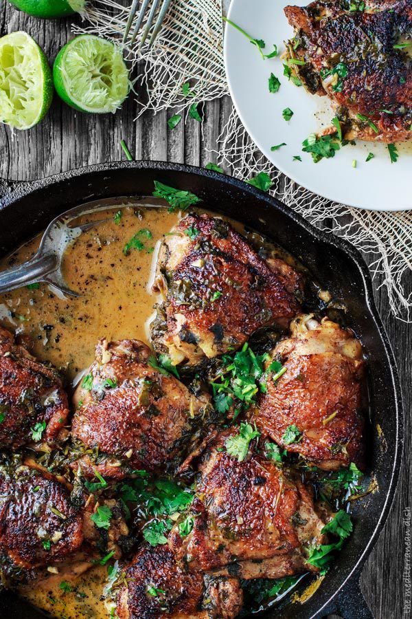 Cilantro-Lime Chicken Thighs Recipe from The Mediterranean Dish. Perfectly flavored fall-off-the bone tend