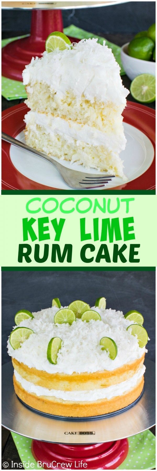 Coconut Key Lime Rum Cake – coconut frosting and a rum butter glaze adds a fun twist to this citrus cake!