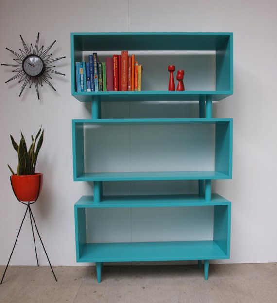 Custom Mid Century Bookcase by ELEMENTSofIRONnWOOD on Etsy, $450.00 – I want to make something like this.