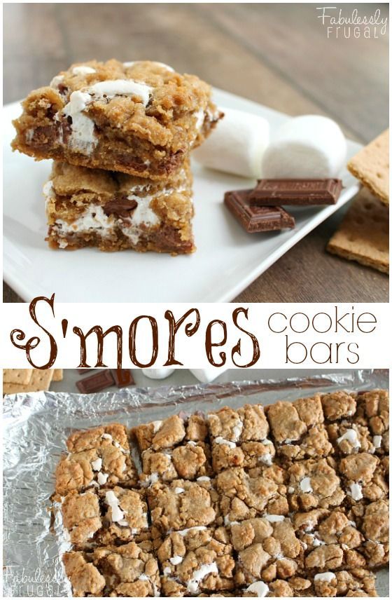 Delicious S’mores in cookie bar form! Mmm. Soft, buttery, graham cracker-flavored cookie bars with smooth