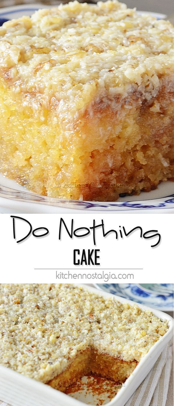 Do Nothing Cake, aka Texas Tornado Cake – super moist pineapple dump/poke cake with coconut walnut frostin