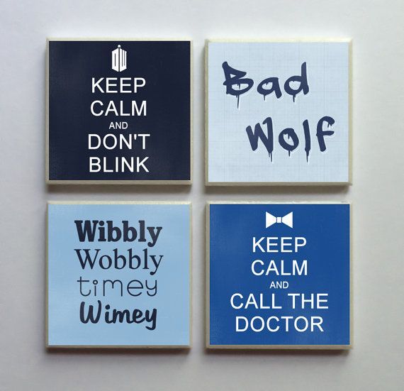 Doctor Who Fandom – Ceramic Tile 4-pc. Refrigerator Memo Magnet Set Magnets – Keep Calm Don’t Blink Bad Wo