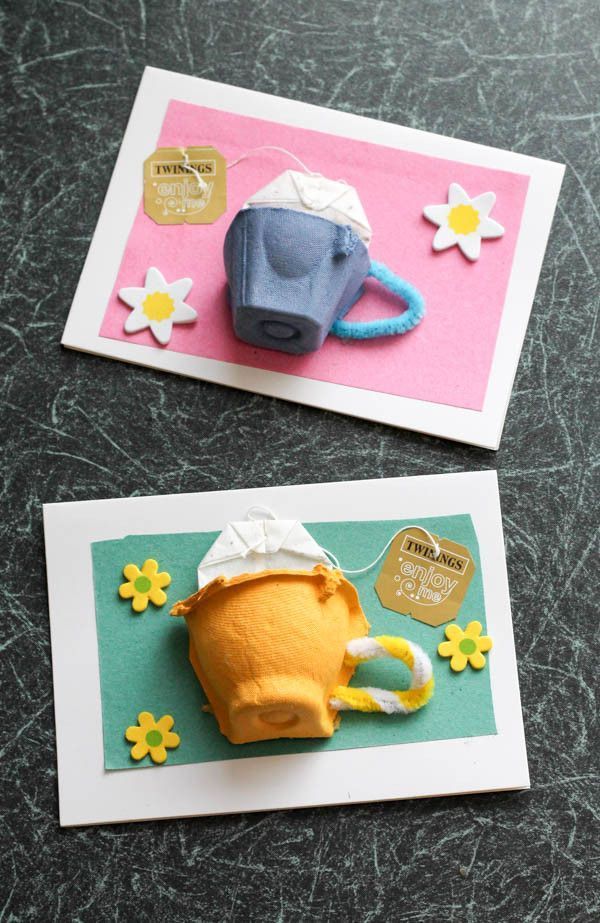 Egg box tea cup card, with a real tea cup. Great for mothers day cards, thank you cards, or just to make s