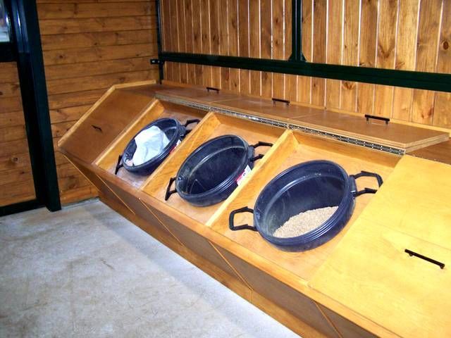 Feed room built ins with removeable tubs