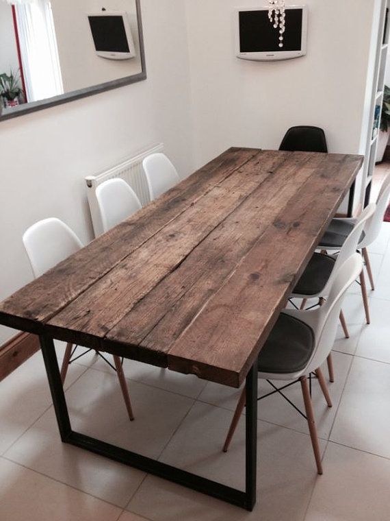 Here is our 6-8 seater dining table Made from reclaimed timber and steel The top is made from solid 21/2 t