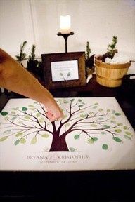 Housewarming keepsake; Draw/paint a tree on canvas or wood, have guests put a thumbprint and initials as l
