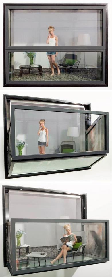 instant balcony. the window and glass unit unfolds like those in campers to become an open balcony // very