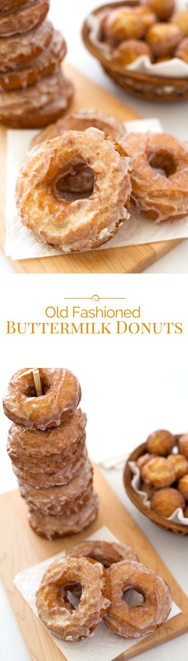 Old Fashioned Buttermilk Donuts are plain cake donuts with a simple glaze, but they’re scored so that when they’re fried they get