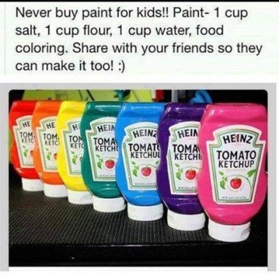 Paint for kids 1 cup of salt 1 cup of flour food coloring and that’s it