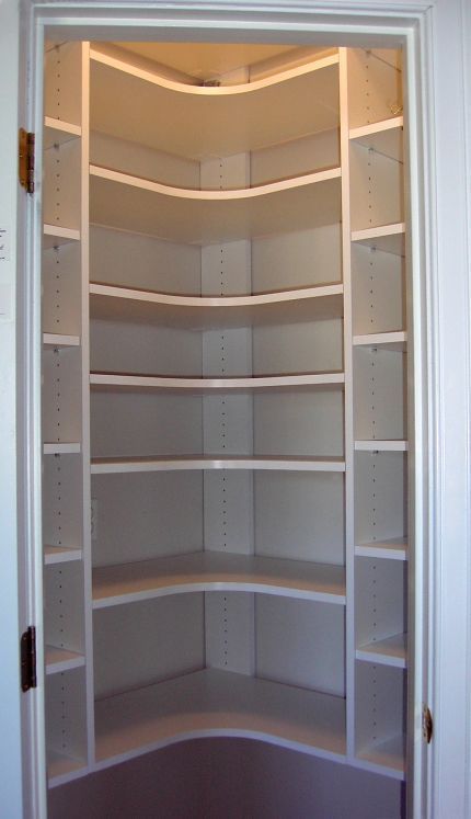 pantry… corners should be designed like this to avoid wasted space.
