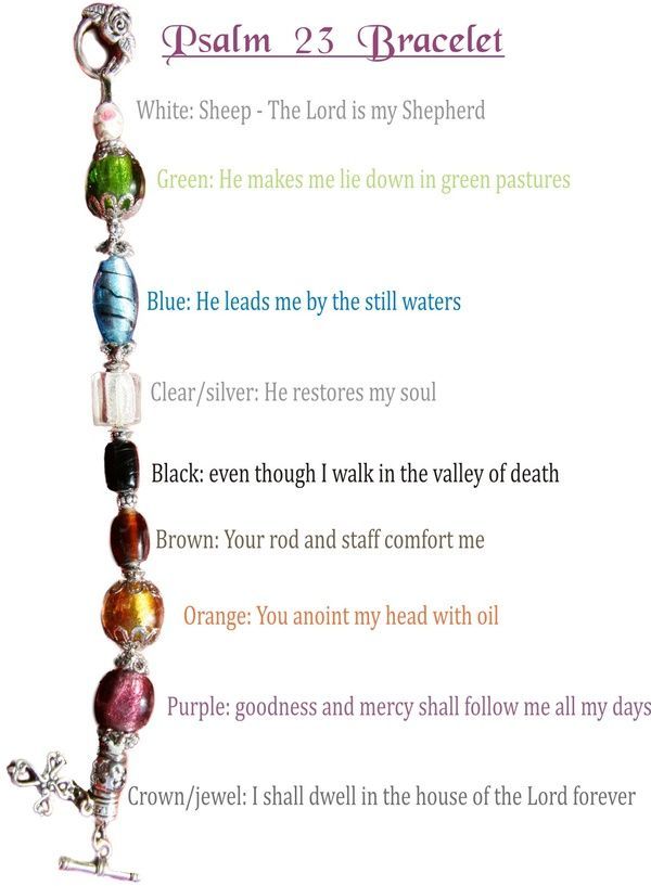 Psalm 23 bracelet I use a gold bead for the last verse.  Love it!