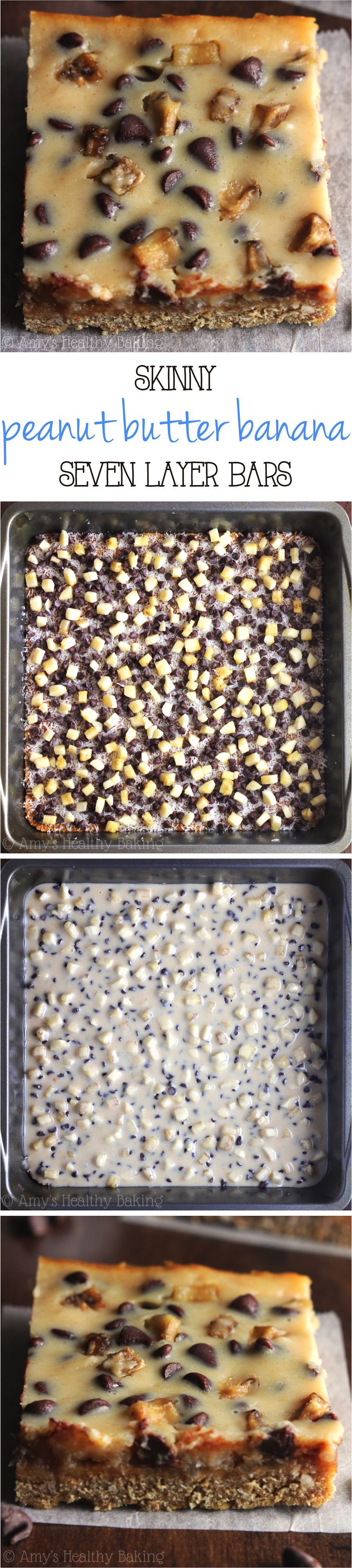 Skinny Peanut Butter Banana Seven Layer Bars – with 3 simple swaps, these magic bars have all of the dec