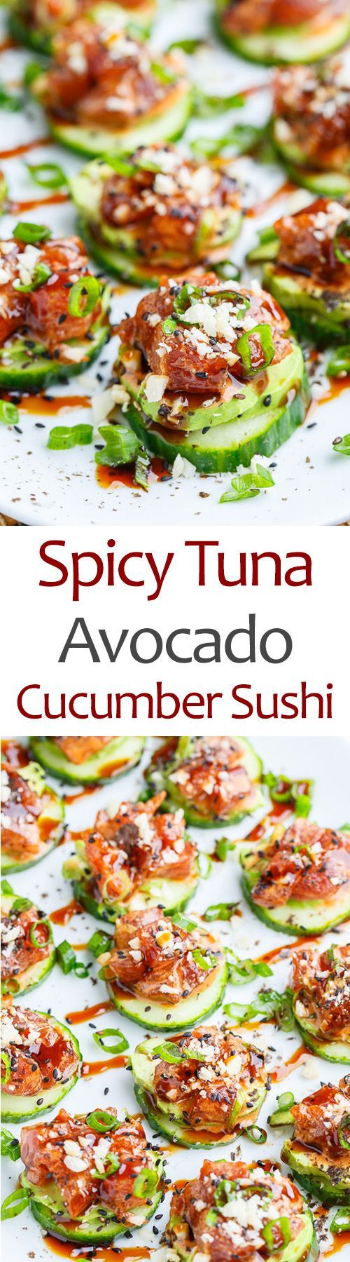 Spicy Tuna and Avocado Cucumber Sushi Bites