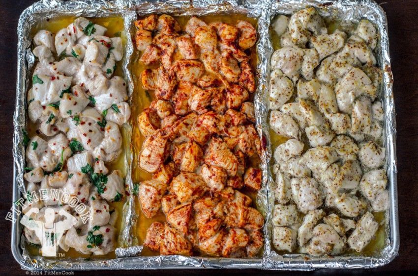 three different types of chicken flavors cooked together to prevent meal plan fatigue.