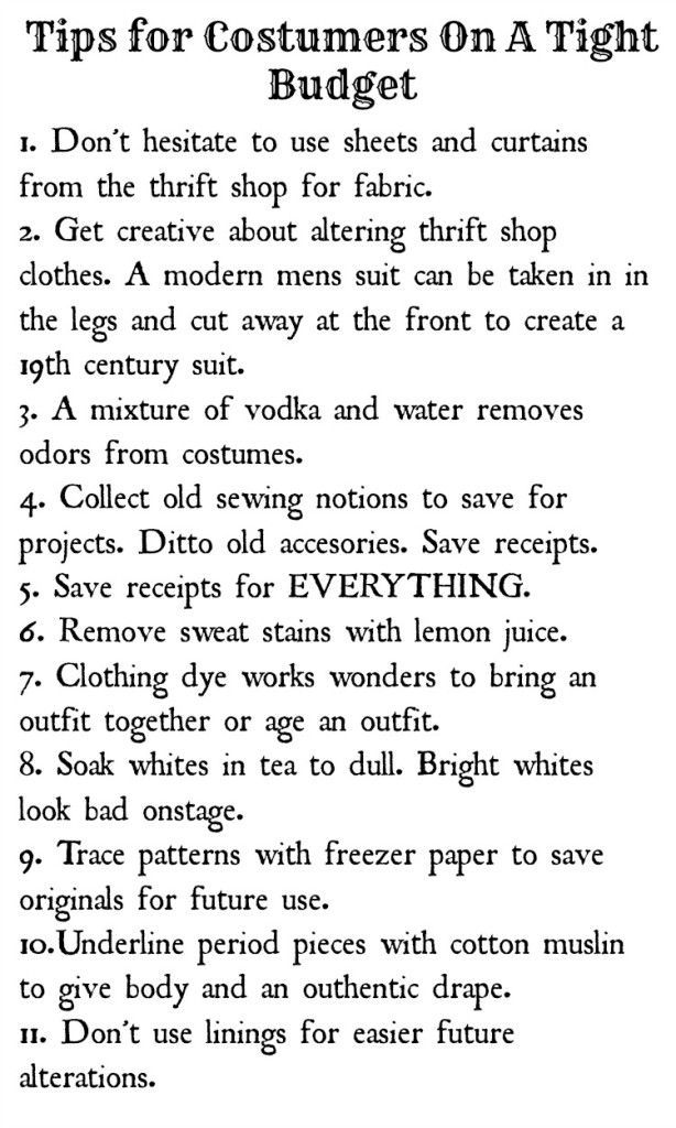 Tips for costuming on a budget – I’d also like to add: Find shoes in the basic needed shape at thrift stor