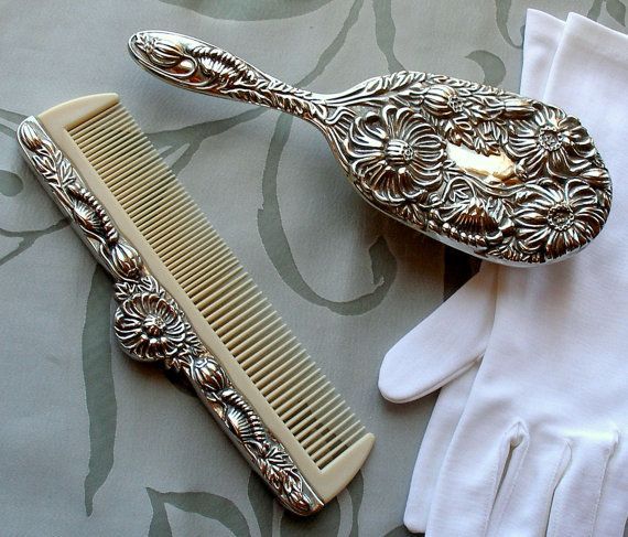 Victorian Vanity Set Vintage Silver Brush & Comb by retrogroovie, $155.00